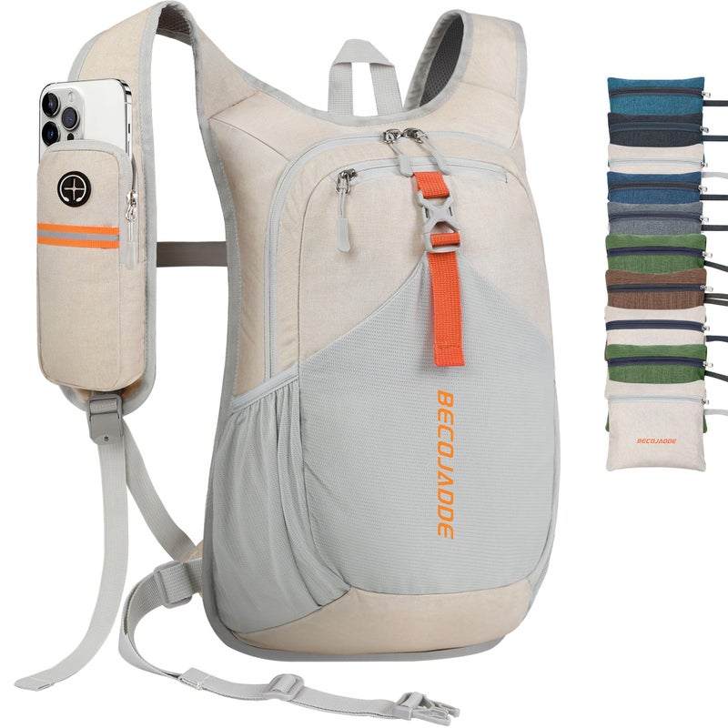 BECOJADDE 20L Small Hiking Backpack for Men Women Foldable Packable Back Pack Ultralight Hiking Daypack for Travel Camping Outdoor  Beige - Image 1